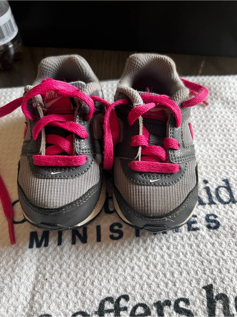 Nike Kids Gray Sneakers with Bright Pink Laces